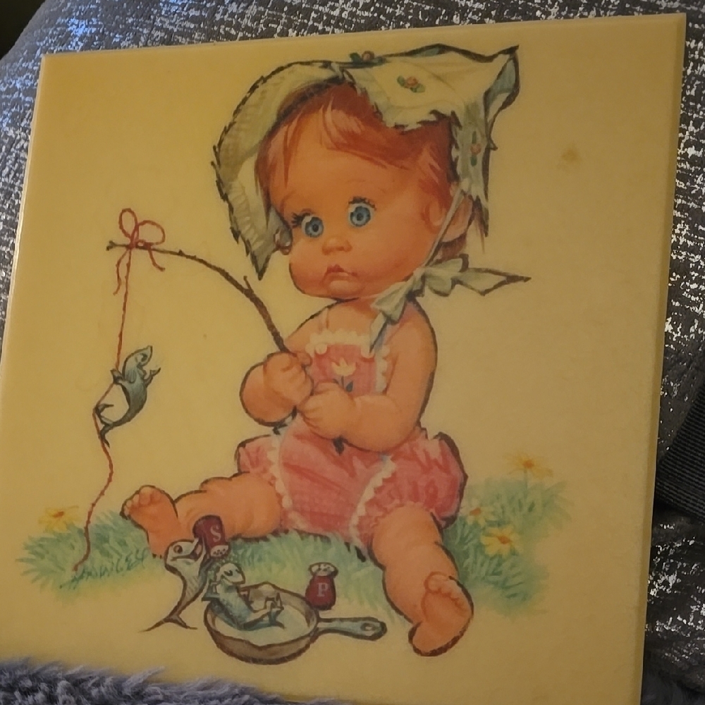 Vintage Baby Illustration Ceramic Tile
